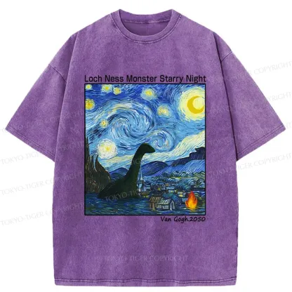 Tokyo-Tiger Loch Ness Monster Under The Stars Washed T-Shirt