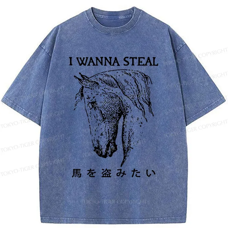 Tokyo-Tiger Funny Horse Washed T-Shirt