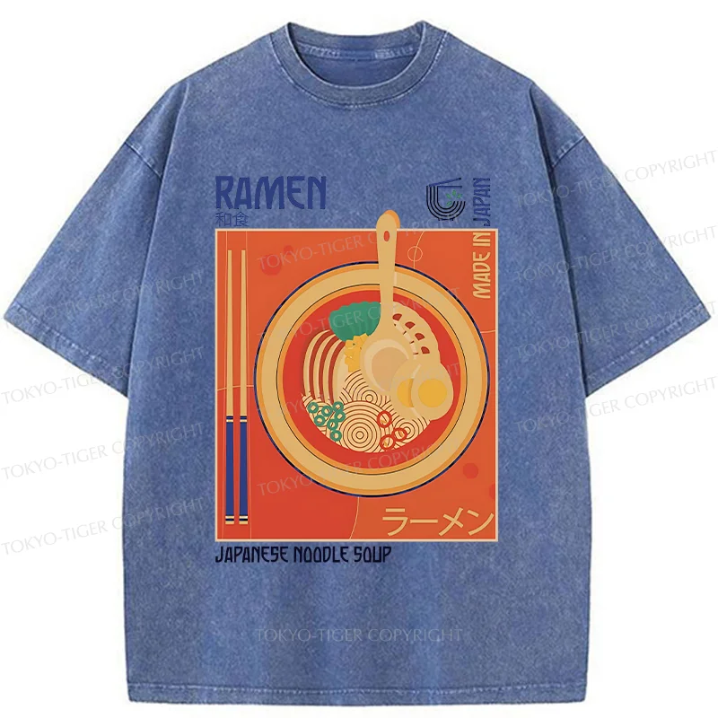 Tokyo-Tiger Ramen Poster Washed T-Shirt