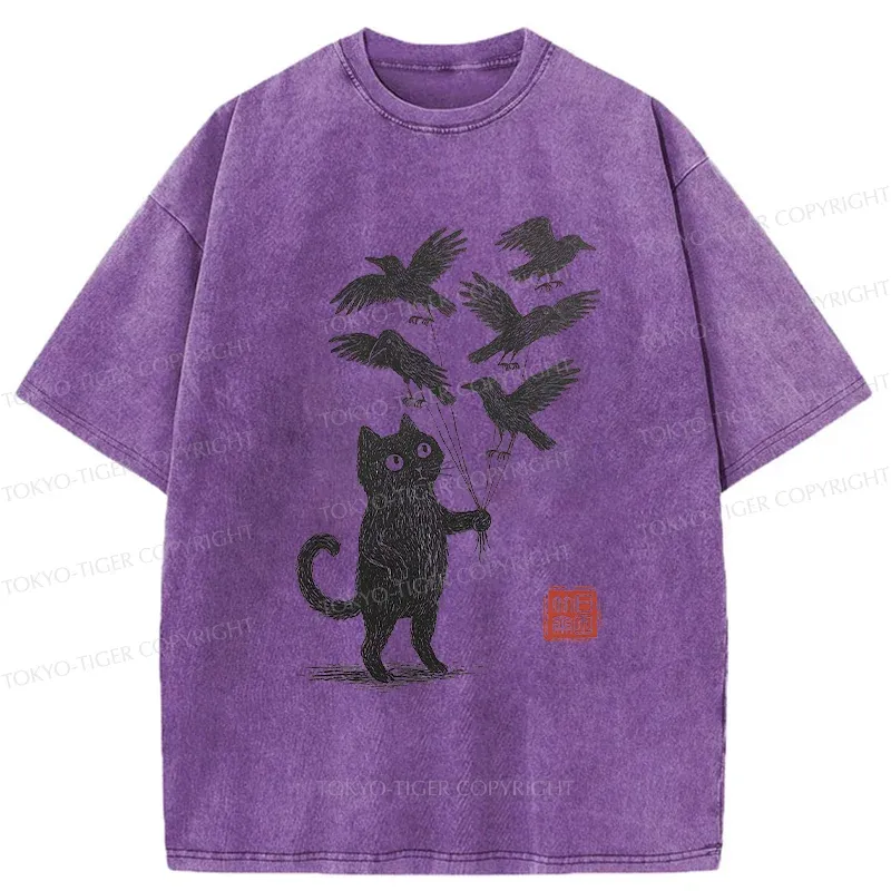Tokyo-Tiger Cat And The Captured Crow Washed T-Shirt