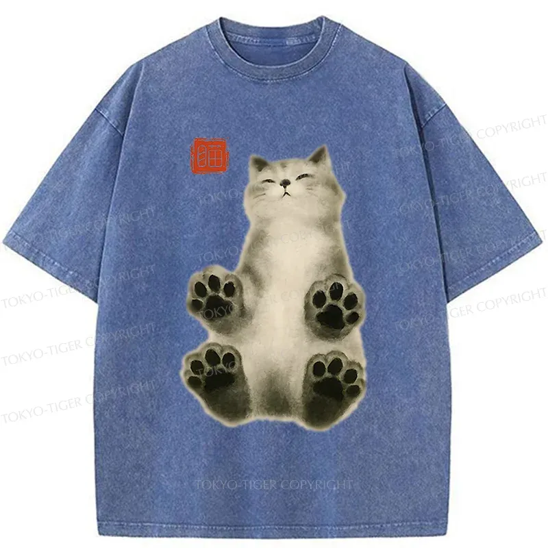 Tokyo-Tiger Fluffy Cat Washed T-Shirt
