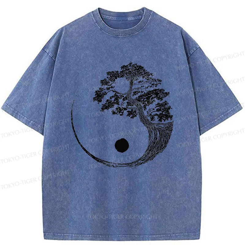 Tokyo-Tiger Yin-Yang Tai Chi Tree Washed T-Shirt