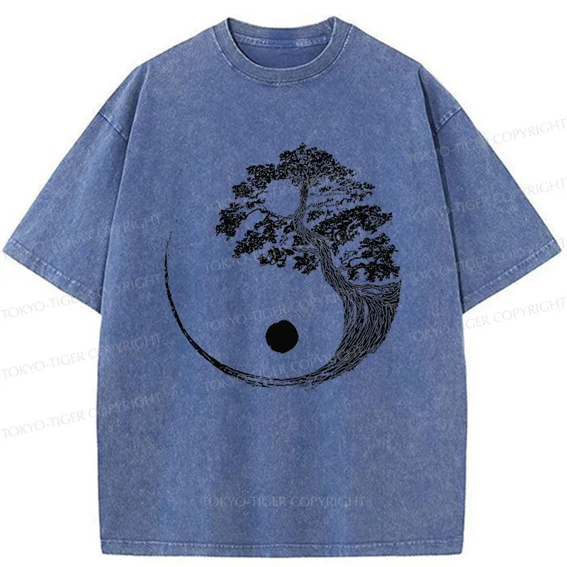 Tokyo-Tiger Yin-Yang Tai Chi Tree Washed T-Shirt