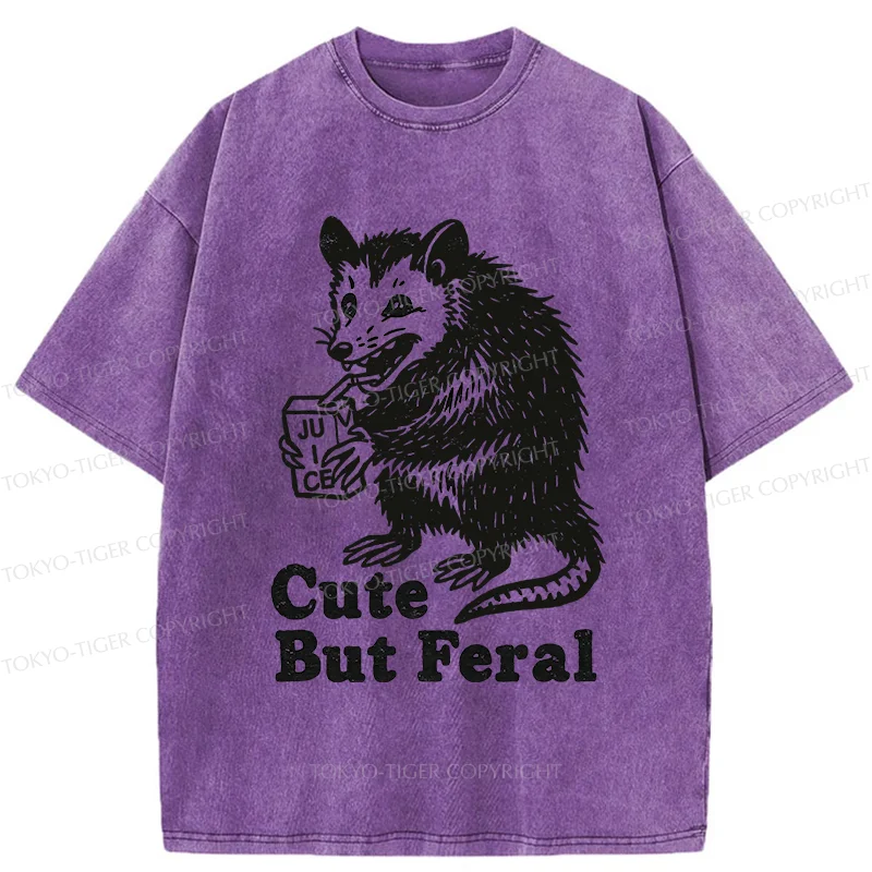 Tokyo-Tiger Opossum Drinking Juice Washed T-Shirt