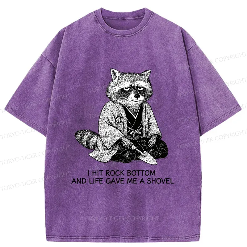 Tokyo-Tiger Raccoon Holding A Shovel Funny Washed T-Shirt