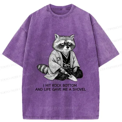 Tokyo-Tiger Raccoon Holding A Shovel Funny Washed T-Shirt