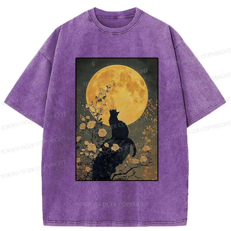 Tokyo-Tiger  Cat In The Moonlight Washed T-Shirt