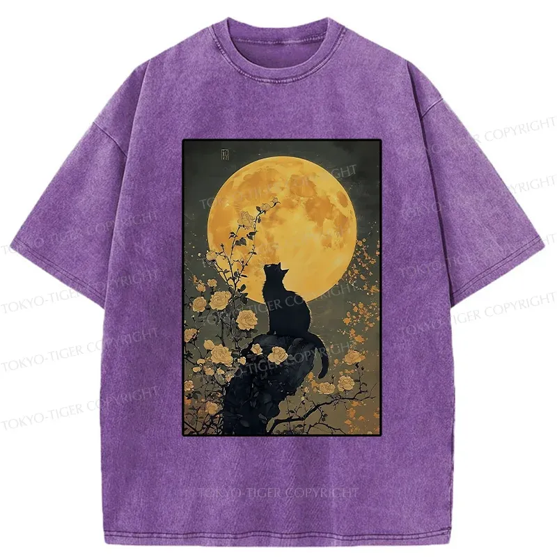 Tokyo-Tiger Cat In The Moonlight Washed T-Shirt Sale