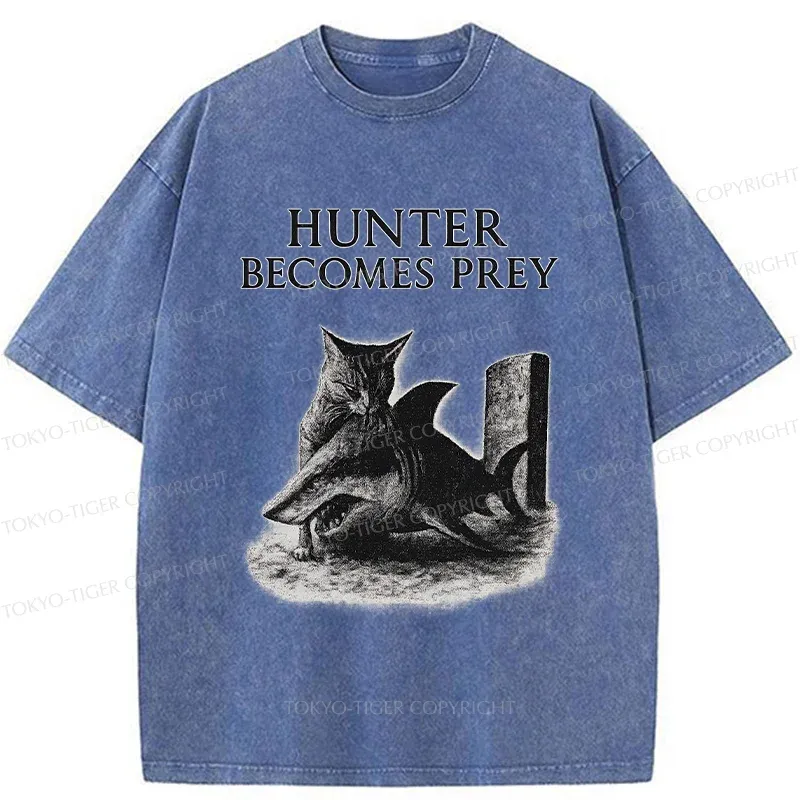 Tokyo-Tiger Cat Eats Shark Washed T-Shirt
