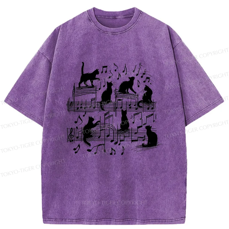 Tokyo-Tiger Cat Scratching Sheet Music Washed T-Shirt