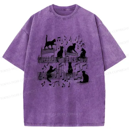 Tokyo-Tiger Cat Scratching Sheet Music Washed T-Shirt