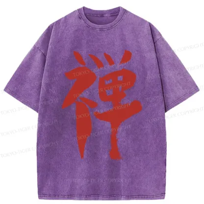 Tokyo-Tiger Japanese Kanji Zen Washed T-Shirt