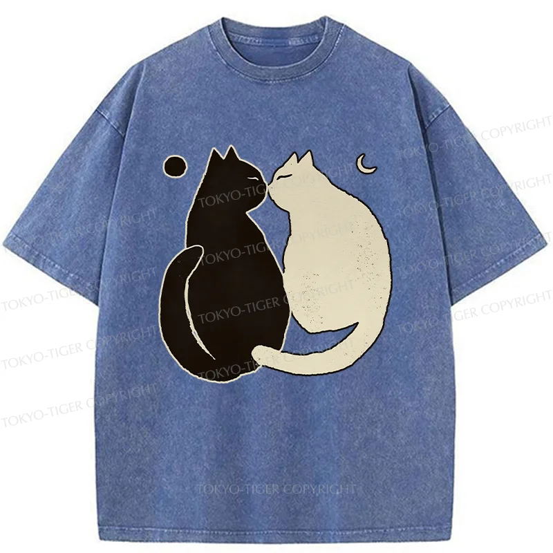 Tokyo-Tiger Yin Yang Cat Zen Washed T-Shirt