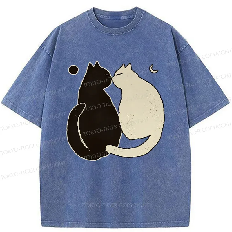 Tokyo-Tiger Yin Yang Cat Zen Washed T-Shirt