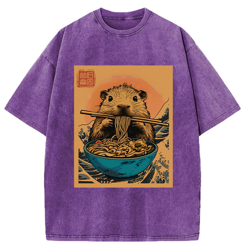 Tokyo-Tiger Opossum Eats Ramen Washed T-Shirt