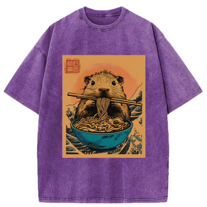 Tokyo-Tiger Opossum Eats Ramen Washed T-Shirt