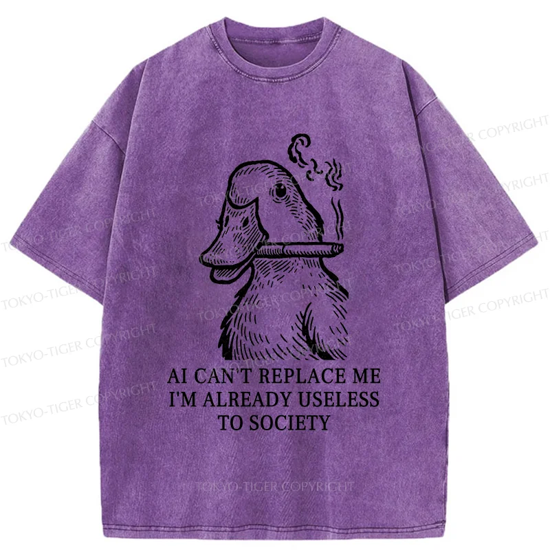 Tokyo-Tiger Smoking Duck Funny Washed T-Shirt