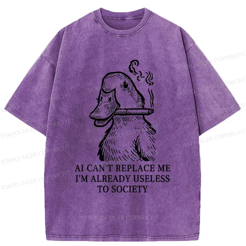 Tokyo-Tiger Smoking Duck Funny Washed T-Shirt Sale