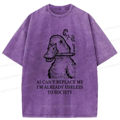 Tokyo-Tiger Smoking Duck Funny Washed T-Shirt