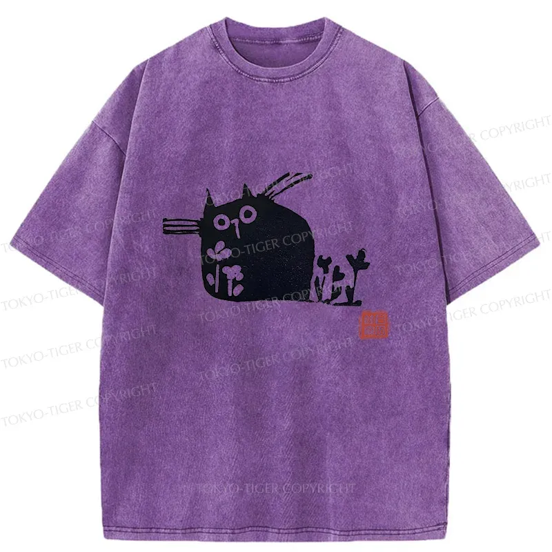 Tokyo-Tiger Cat On The Grass Washed T-Shirt Sale