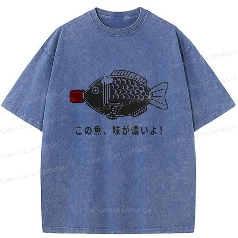 Tokyo-Tiger Fish-shaped Soy Sauce Bottle Washed T-Shirt