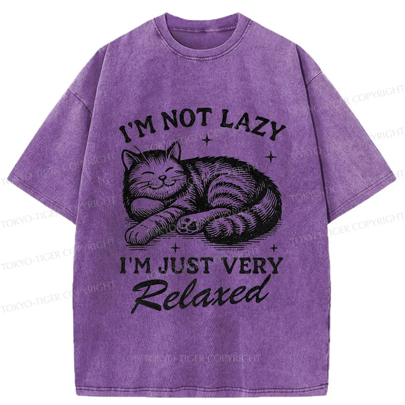 Tokyo-Tiger Lazy Cat Funny Washed T-Shirt