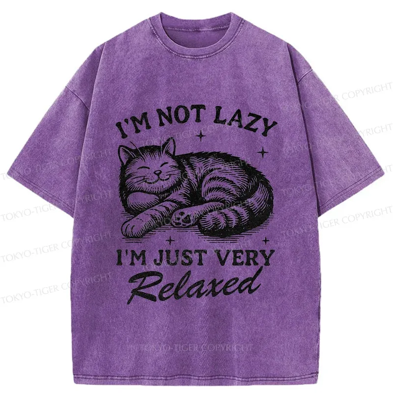 Tokyo-Tiger Lazy Cat Funny Washed T-Shirt