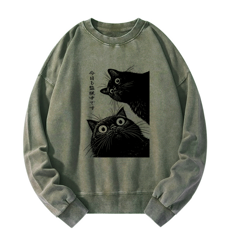 Tokyo-Tiger The Cat Is Watching Today Washed Sweatshirt