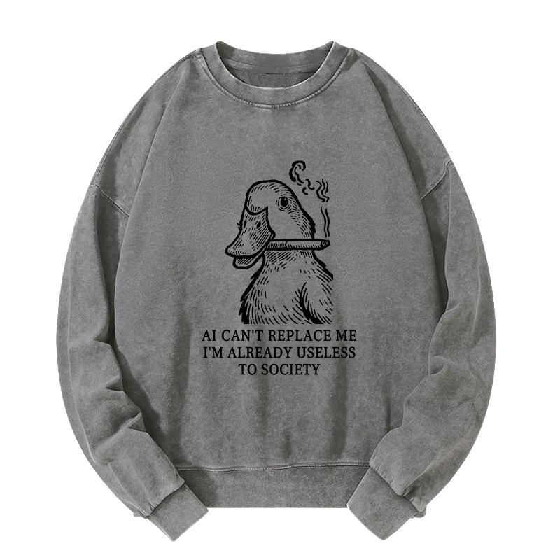 Tokyo-Tiger Smoking Duck Funny Washed Sweatshirt