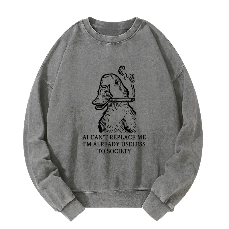 Tokyo-Tiger Smoking Duck Funny Washed Sweatshirt