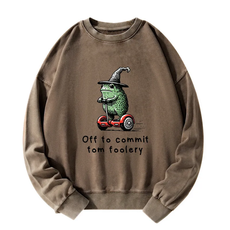 Tokyo-Tiger Frog Riding A Balance Scooter Washed Sweatshirt