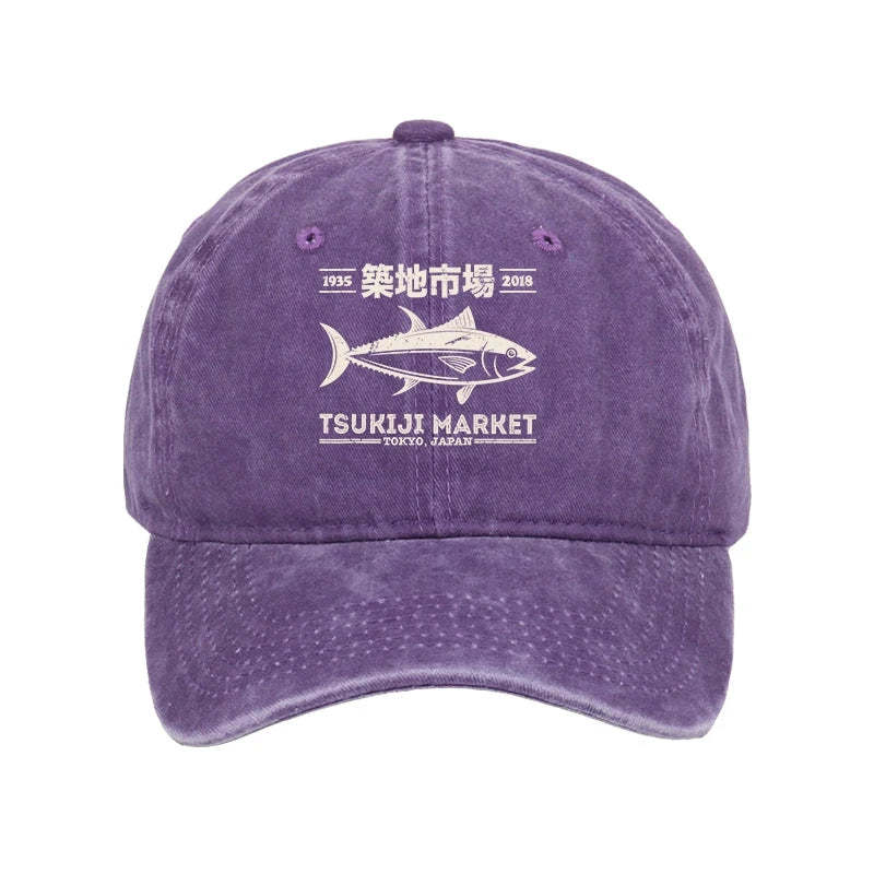 Tokyo-Tiger Retro Tsukiji Fish Market Streetwear Tokyo Washed Cap