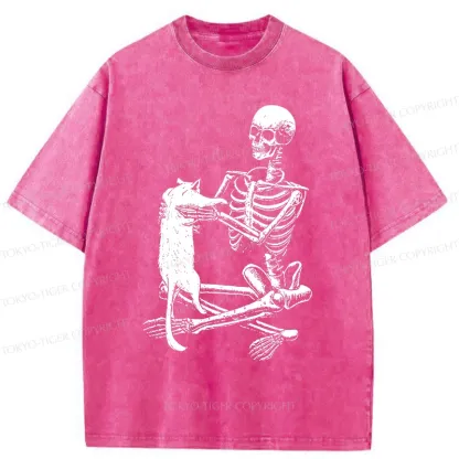 Tokyo-Tiger Skeleton And His Cat Washed T-Shirt