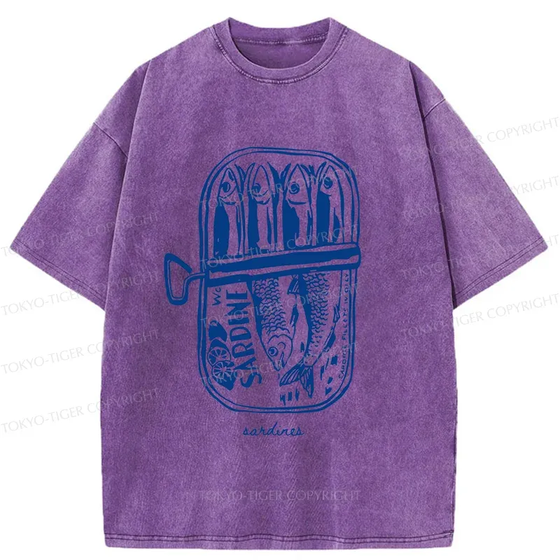 Tokyo-Tiger Woodcut Sardines Washed T-Shirt