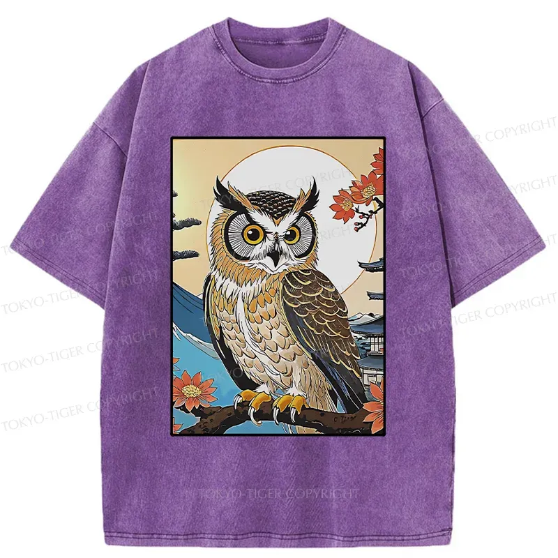 Tokyo-Tiger Owl Ukiyo-e Washed T-Shirt Sale