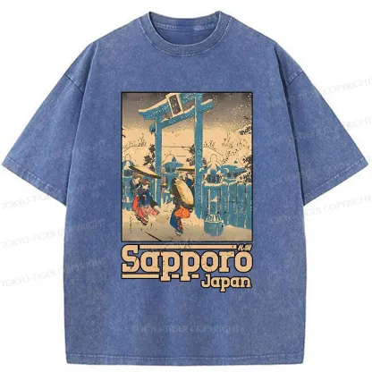 Tokyo-Tiger Sapporo Snow Scene Washed T-Shirt