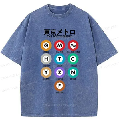 Tokyo-Tiger Japanese Subway Signs Washed T-Shirt