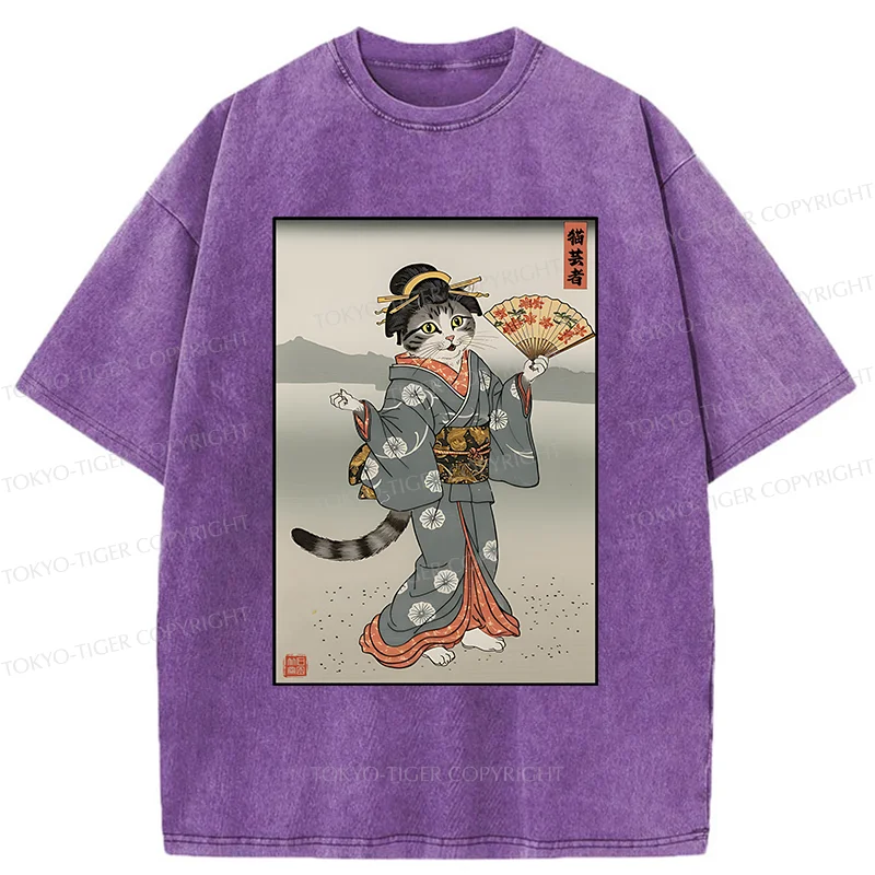 Tokyo-Tiger Cat Geisha Washed T-Shirt