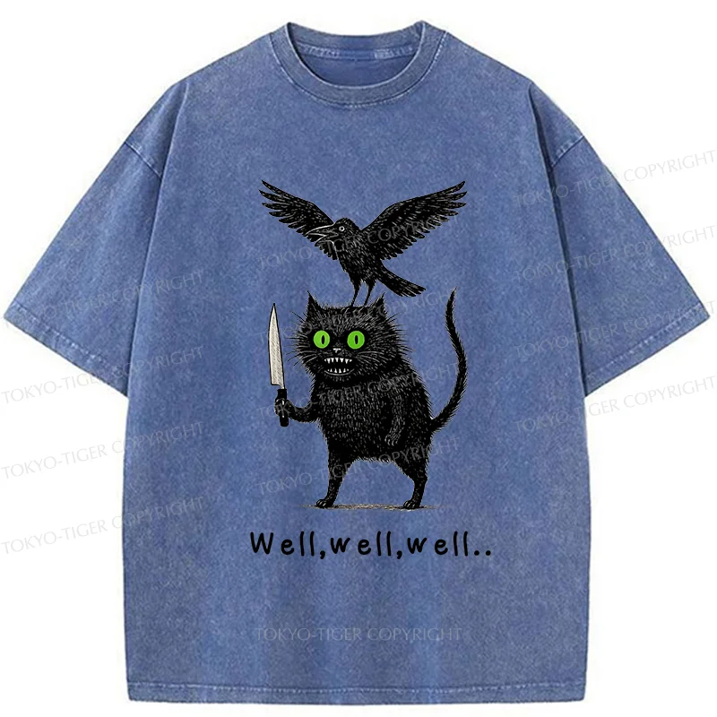 Tokyo-Tiger Crow And Black Cat Washed T-Shirt
