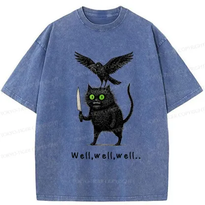 Tokyo-Tiger Crow And Black Cat Washed T-Shirt