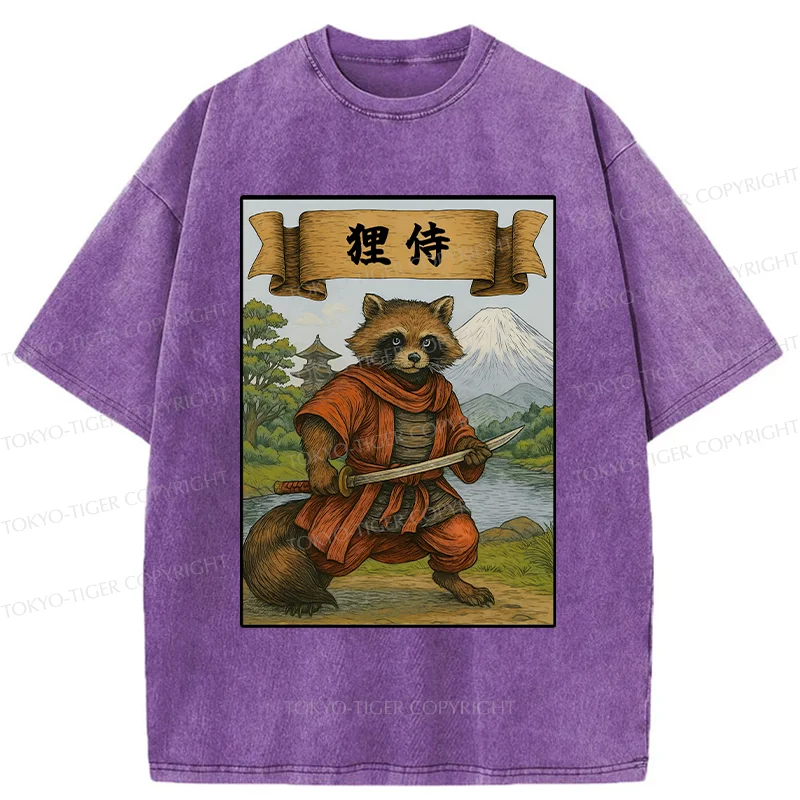 Tokyo-Tiger Raccoon Samurai Japan Washed T-Shirt