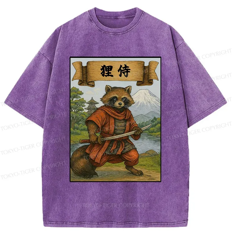 Tokyo-Tiger Raccoon Samurai Japan Washed T-Shirt