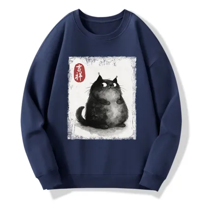 Tokyo-Tiger Auspicious Fluffy Black Cat Ink Painting Classic Sweatshirt