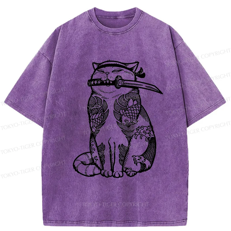 Tokyo-Tiger Tattoo Cat Washed T-Shirt
