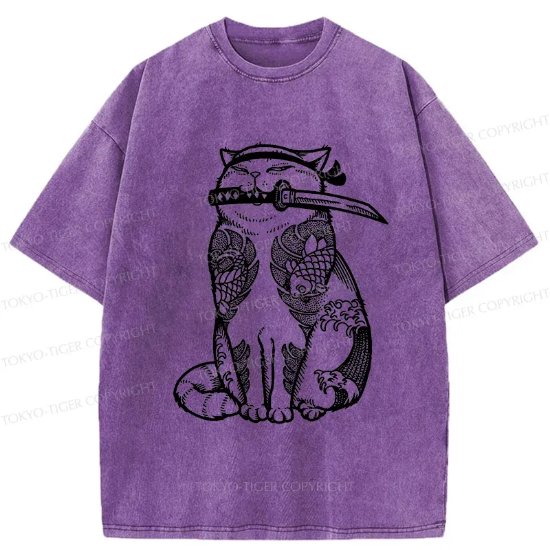 Tokyo-Tiger Tattoo Cat Washed T-Shirt
