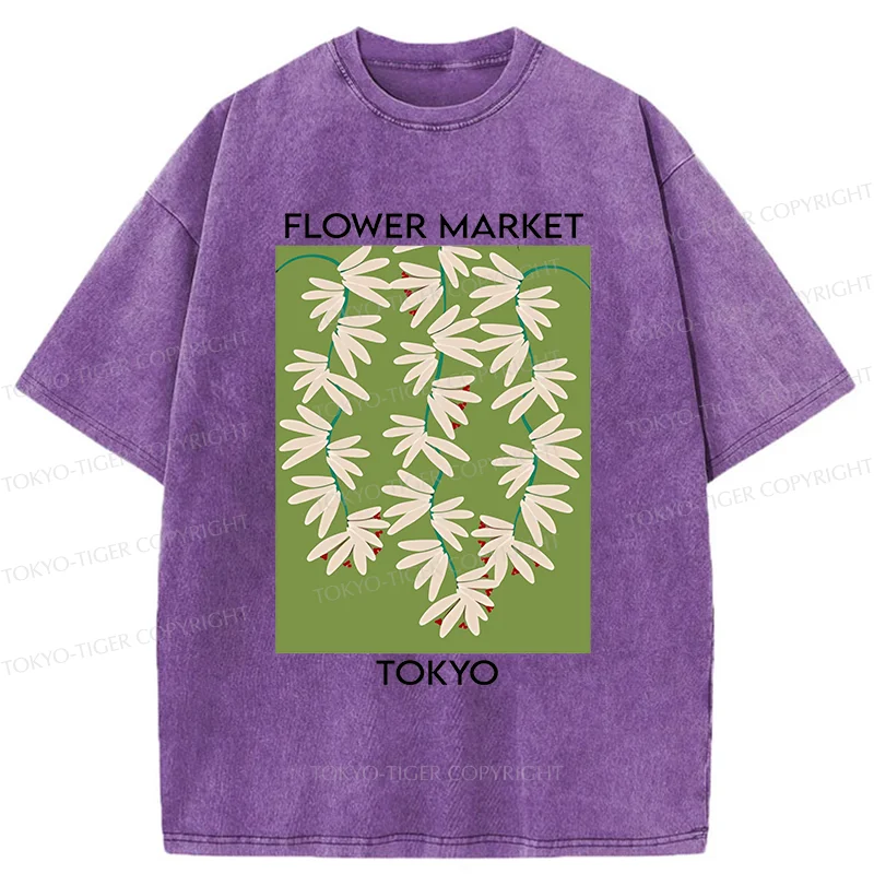 Tokyo-Tiger Flower Market Simplicity Washed T-Shirt