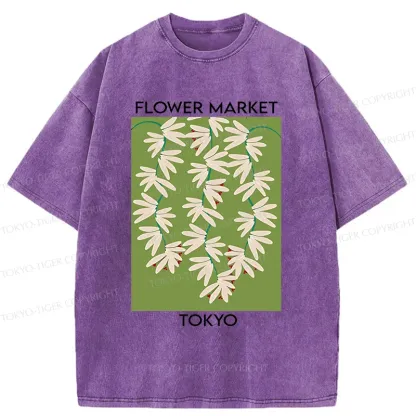 Tokyo-Tiger Flower Market Simplicity Washed T-Shirt