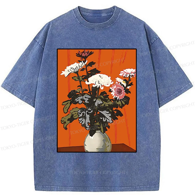 Tokyo-Tiger Japanese Flowers Washed T-Shirt