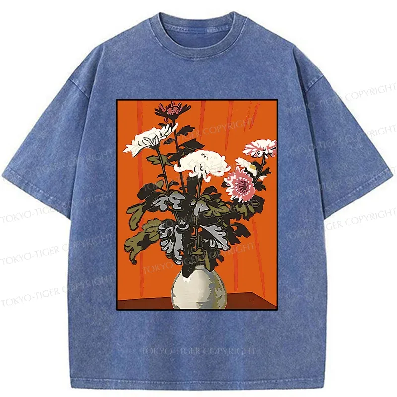 Tokyo-Tiger Japanese Flowers Washed T-Shirt