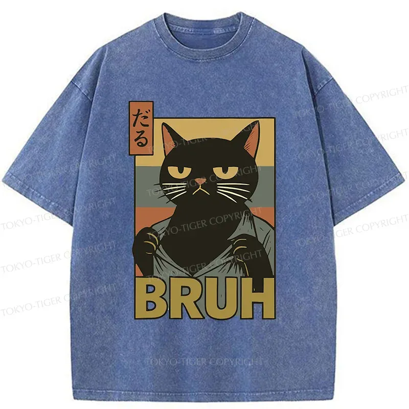 Tokyo-Tiger Black Cat Bruh Washed T-Shirt Sale